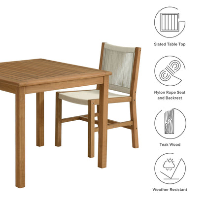Vienna 3-Piece Outdoor Patio Teak and Rope Dining Set with Armless Chairs in Natural by Modway (6939)