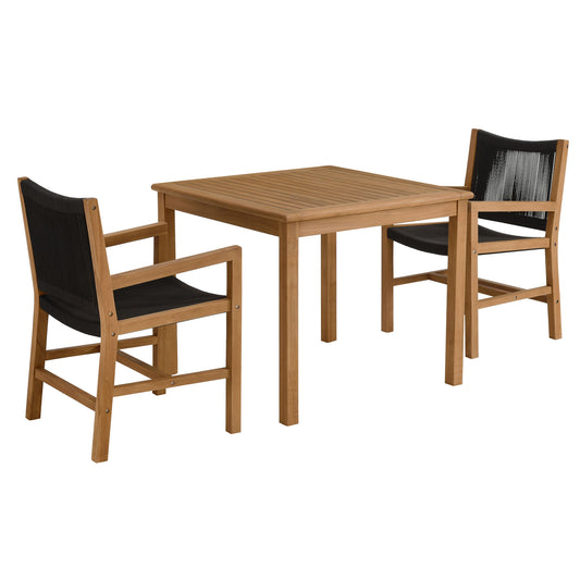 Vienna 3-Piece Outdoor Patio Teak and Rope Dining Set with Armchairs in Natural Black by Modway (6940)