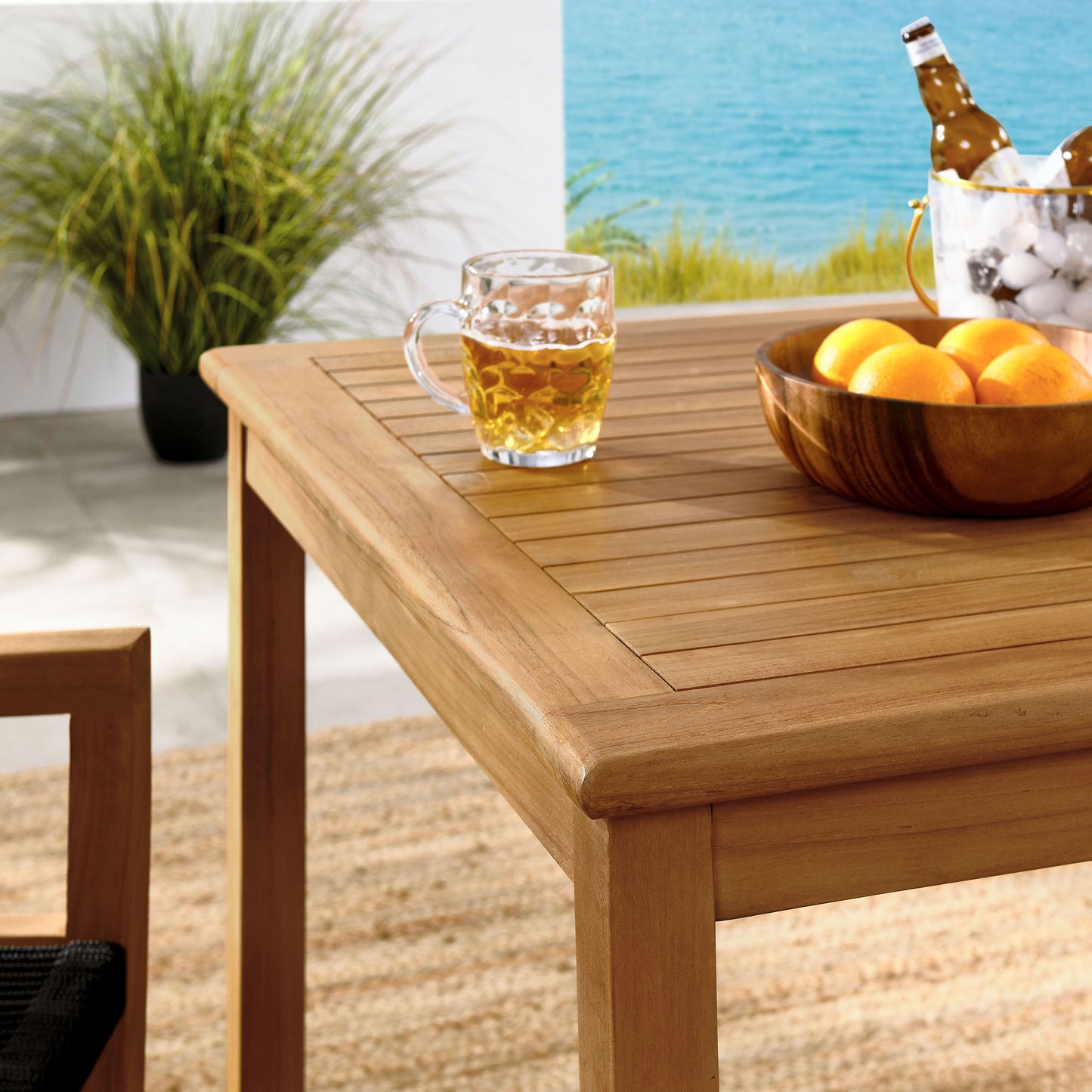 Vienna 3-Piece Outdoor Patio Teak and Rope Dining Set with Armchairs in Natural Black by Modway (6940)