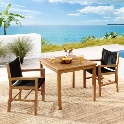 Vienna 3-Piece Outdoor Patio Teak and Rope Dining Set with Armchairs in Natural Black by Modway (6940)