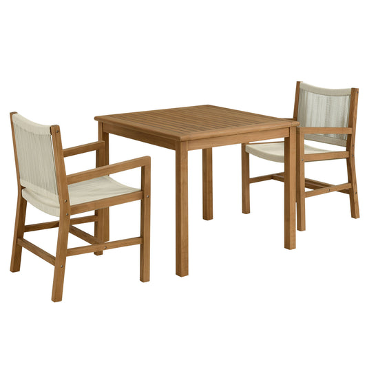 Vienna 3-Piece Outdoor Patio Teak and Rope Dining Set with Armchairs in Natural by Modway (6940)