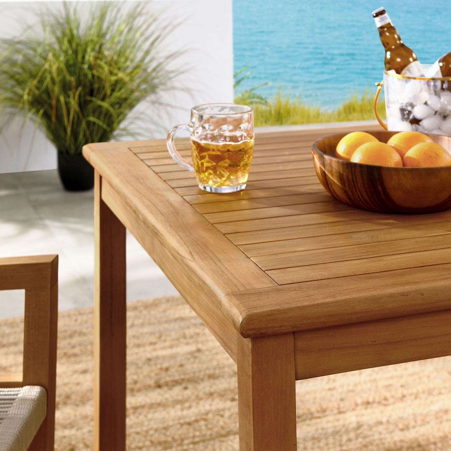 Vienna 3-Piece Outdoor Patio Teak and Rope Dining Set with Armchairs in Natural by Modway (6940)