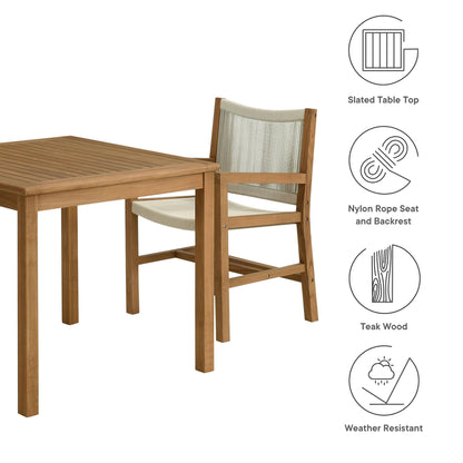 Vienna 3-Piece Outdoor Patio Teak and Rope Dining Set with Armchairs in Natural by Modway (6940)