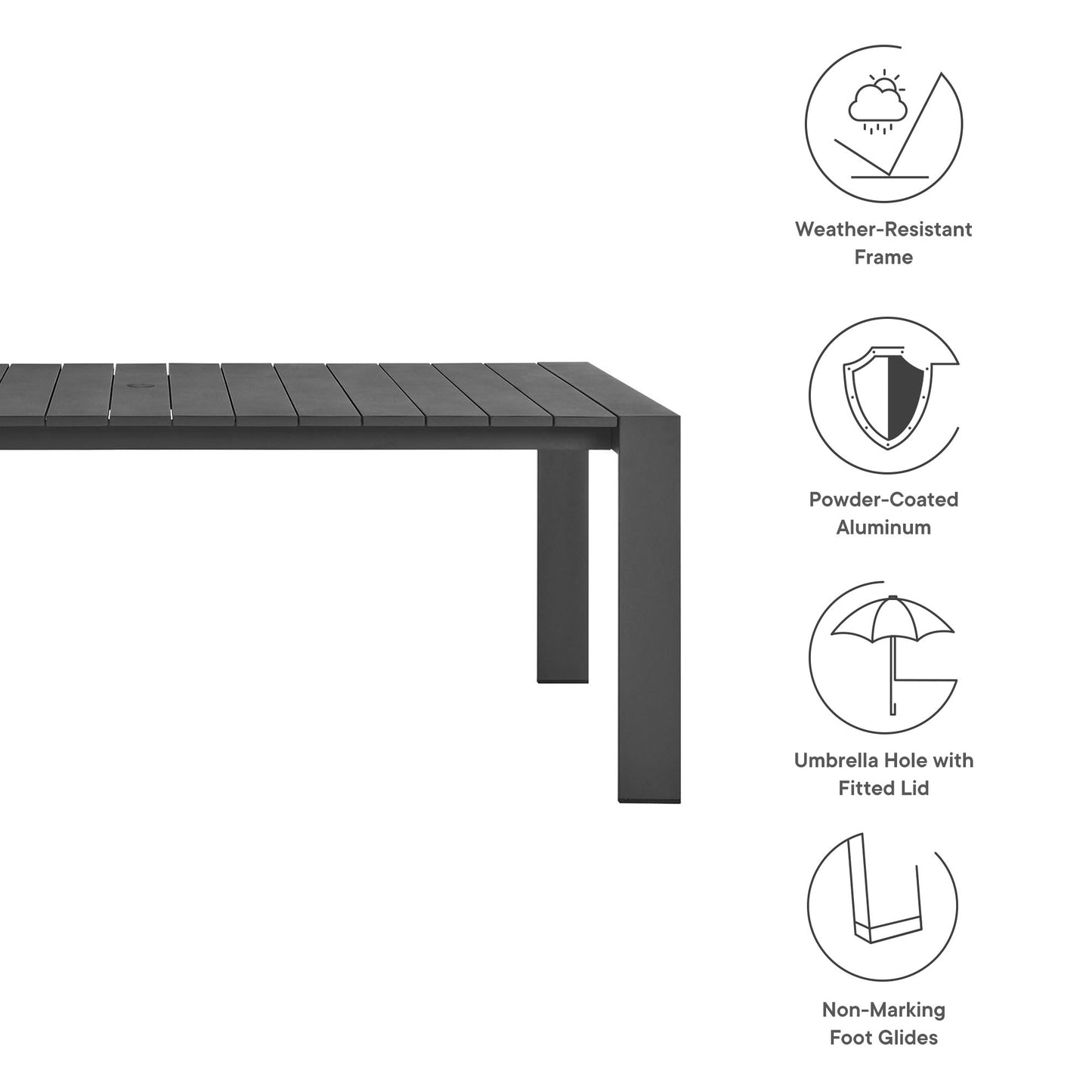 Tahoe Rectangular Outdoor Patio Aluminum Dining Table in Gray by Modway (7054)