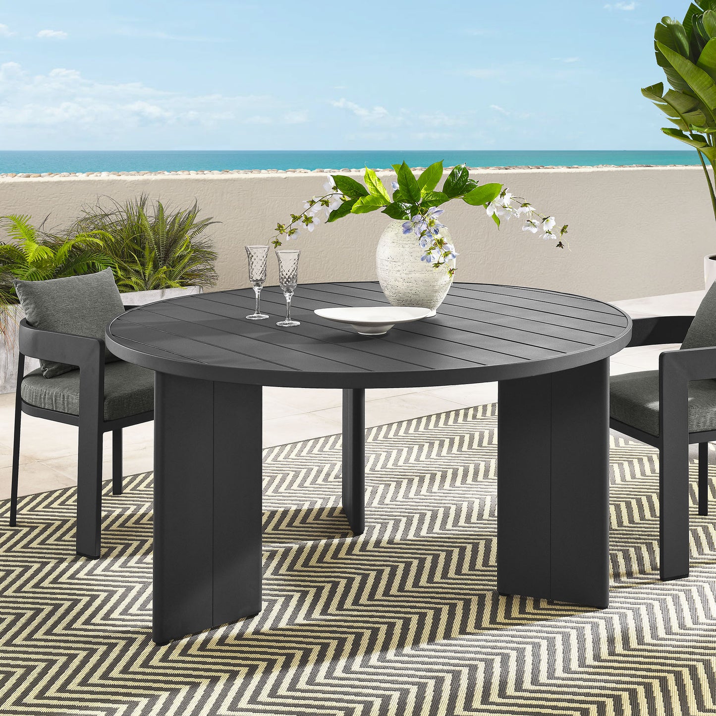 Tahoe Round Outdoor Patio Aluminum Dining Table in Gray by Modway (7055)