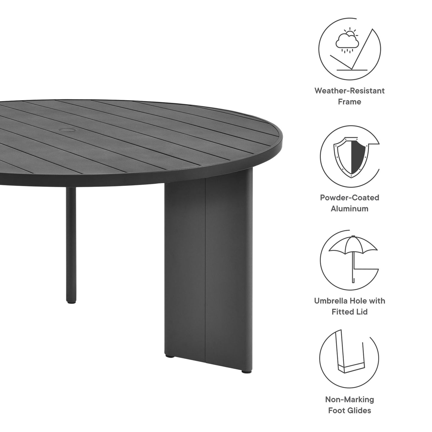 Tahoe Round Outdoor Patio Aluminum Dining Table in Gray by Modway (7055)