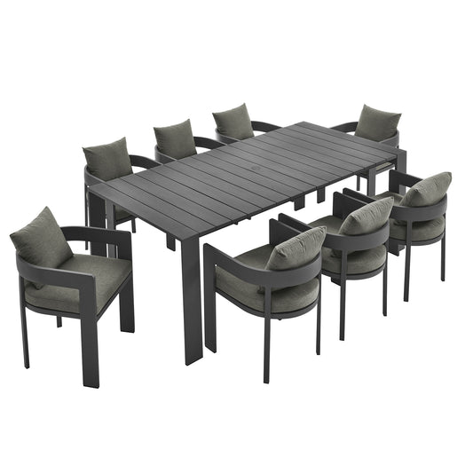 Tahoe 9-Piece Outdoor Patio Aluminum Dining Set in Gray Charcoal by Modway (7059)