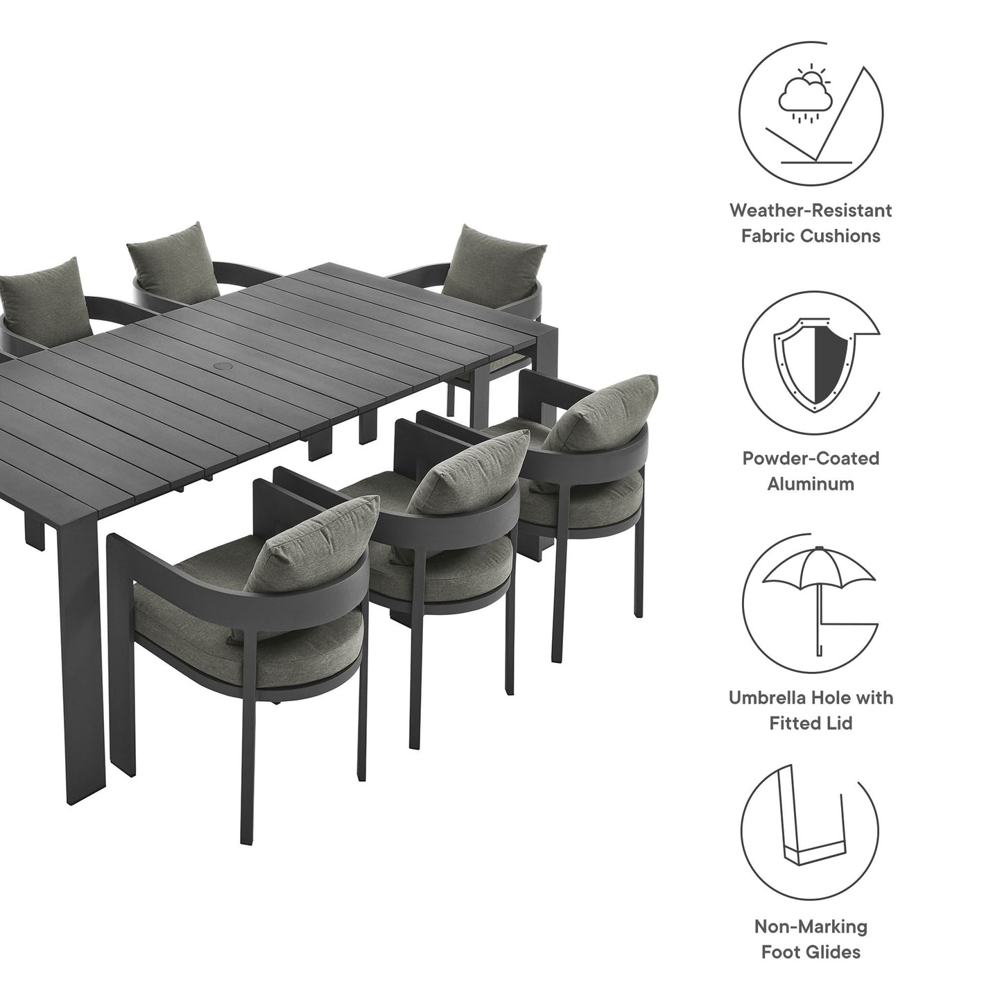 Tahoe 9-Piece Outdoor Patio Aluminum Dining Set in Gray Charcoal by Modway (7059)