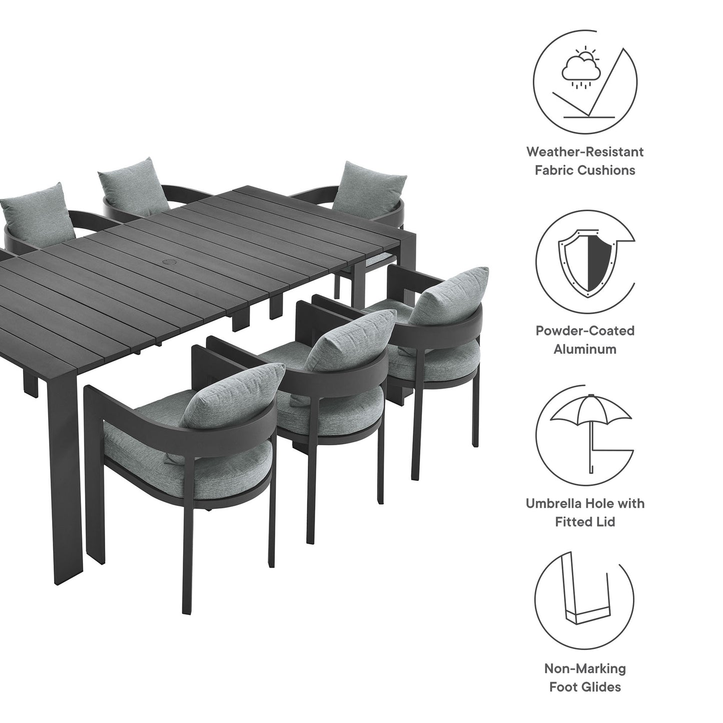 Tahoe 9-Piece Outdoor Patio Aluminum Dining Set in Gray Gray by Modway (7059)
