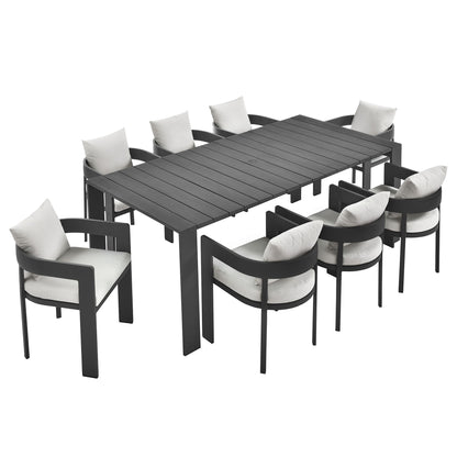 Tahoe 9-Piece Outdoor Patio Aluminum Dining Set in Gray White by Modway (7059)