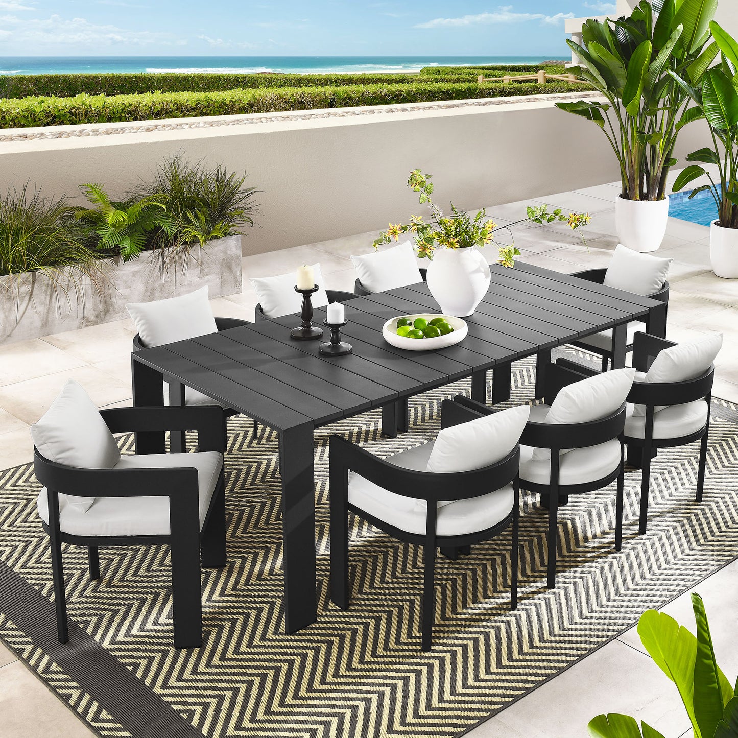 Tahoe 9-Piece Outdoor Patio Aluminum Dining Set in Gray White by Modway (7059)