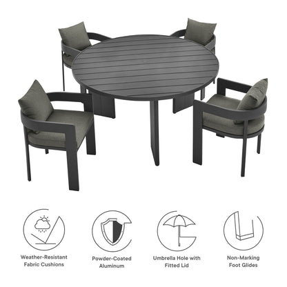 Tahoe 5-Piece Outdoor Patio Aluminum Dining Set in Gray Charcoal by Modway (7060)