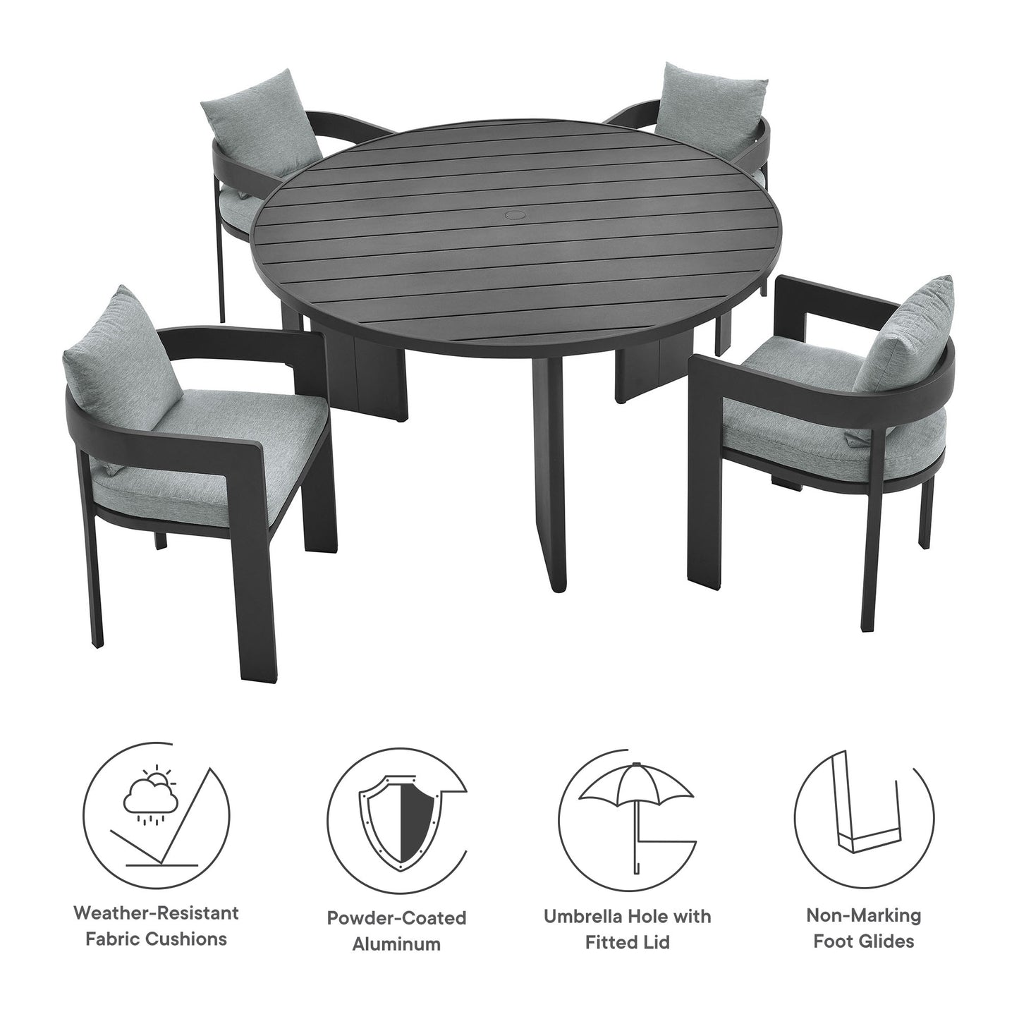Tahoe 5-Piece Outdoor Patio Aluminum Dining Set in Gray Gray by Modway (7060)