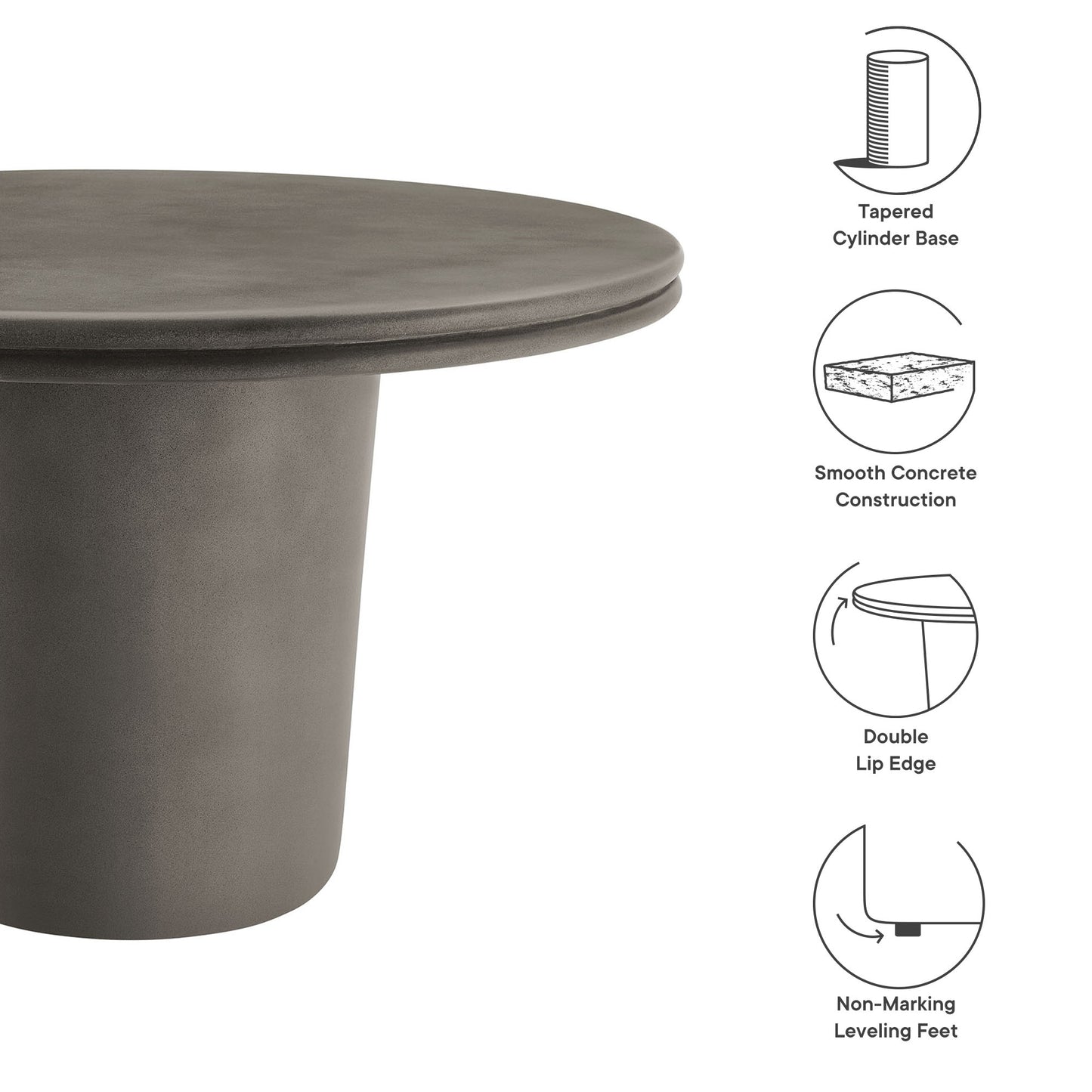 Brion 48" Indoor - Outdoor Patio Concrete Round Dining Table in Gray by Modway (7087)
