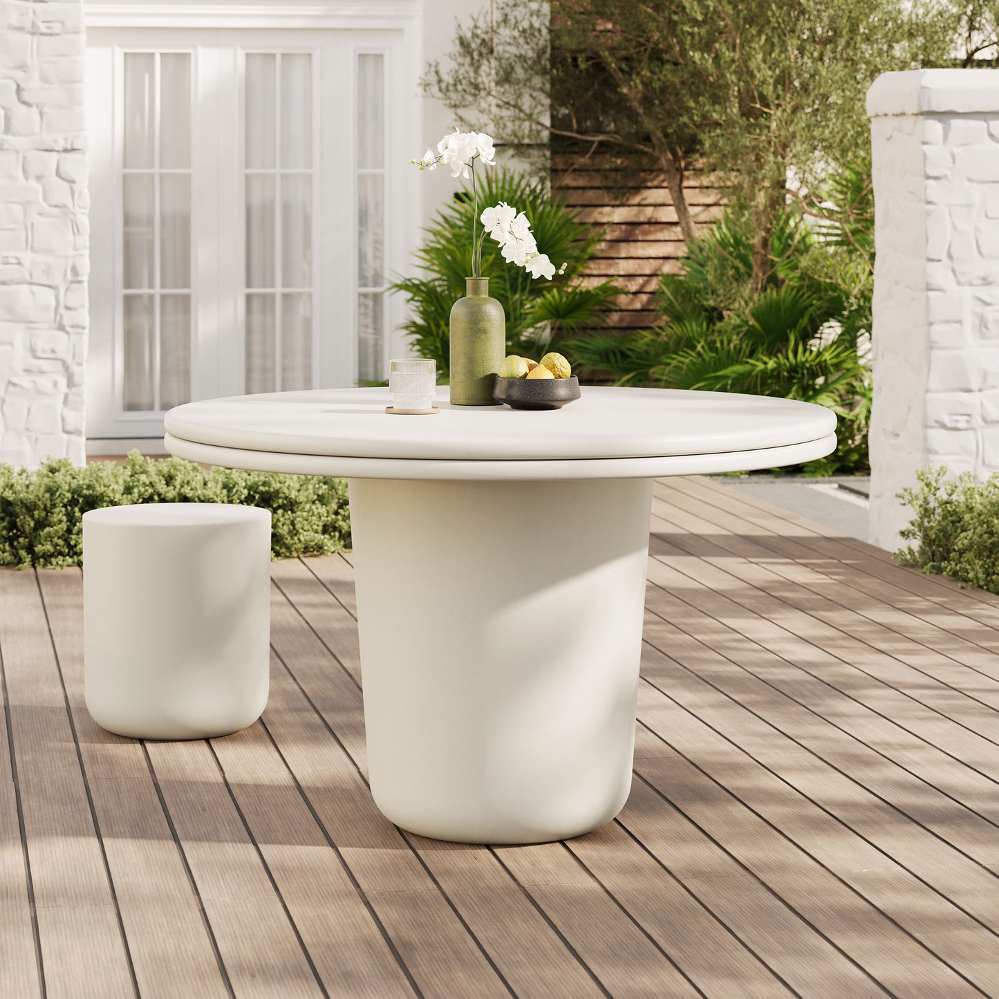 Brion 48" Indoor - Outdoor Patio Concrete Round Dining Table in White by Modway (7087)
