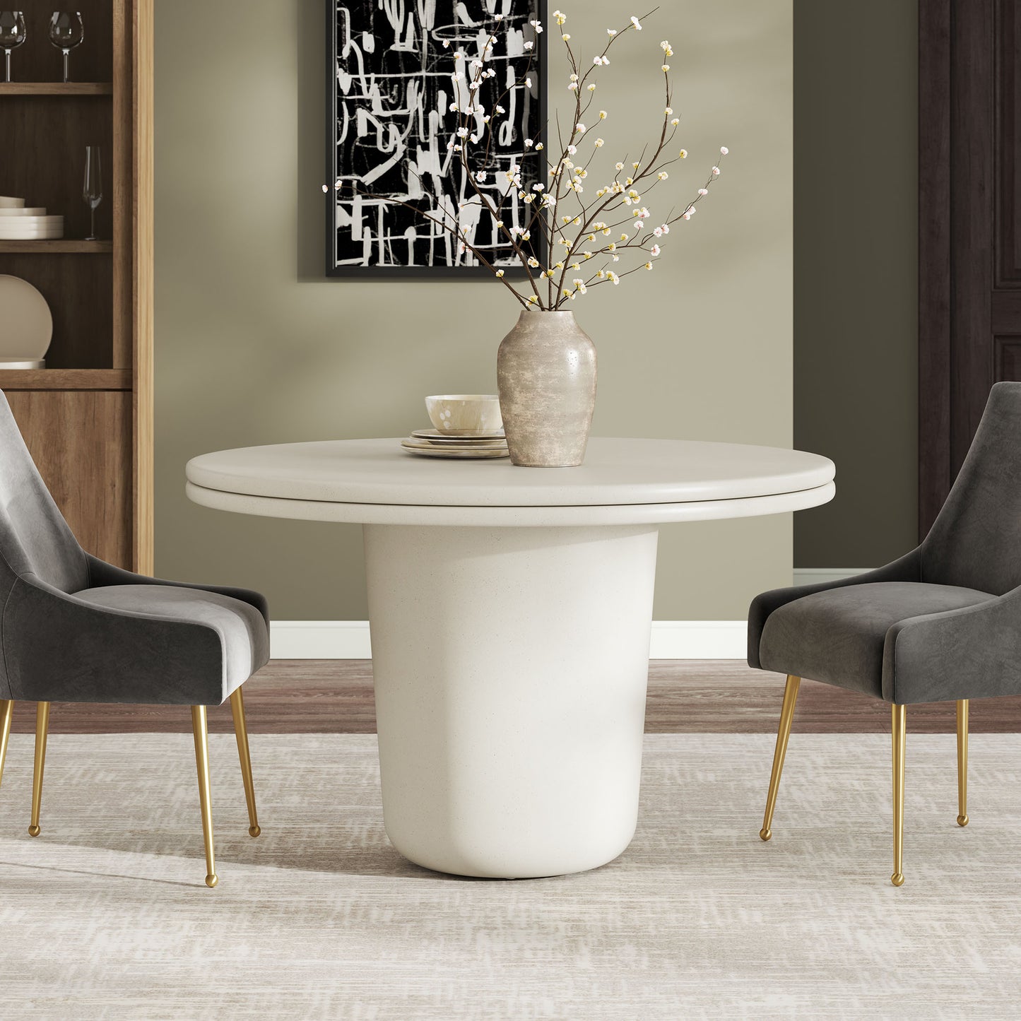 Brion 48" Indoor - Outdoor Patio Concrete Round Dining Table in White by Modway (7087)