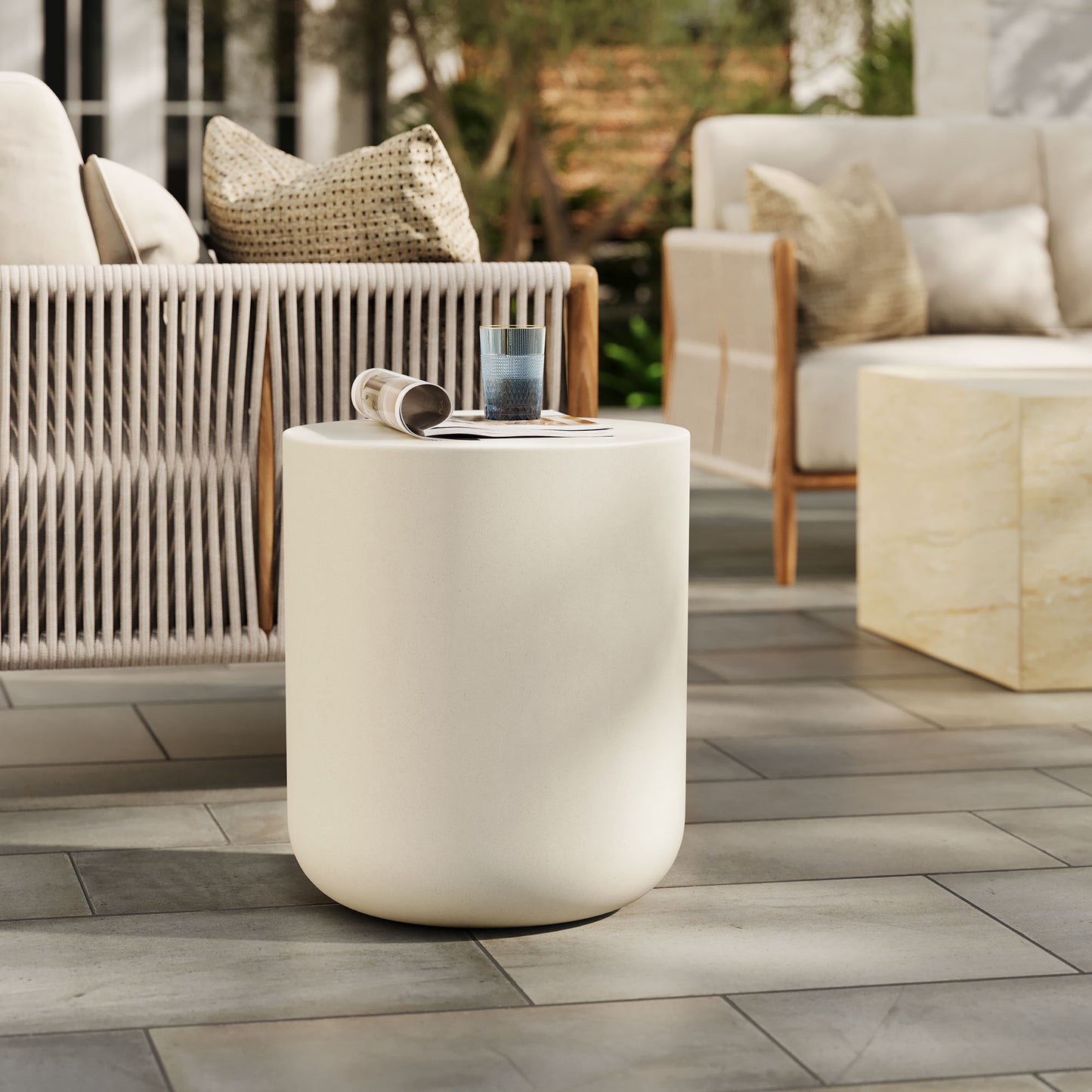 Brion Indoor - Outdoor Patio Concrete Stool in White by Modway (7088)