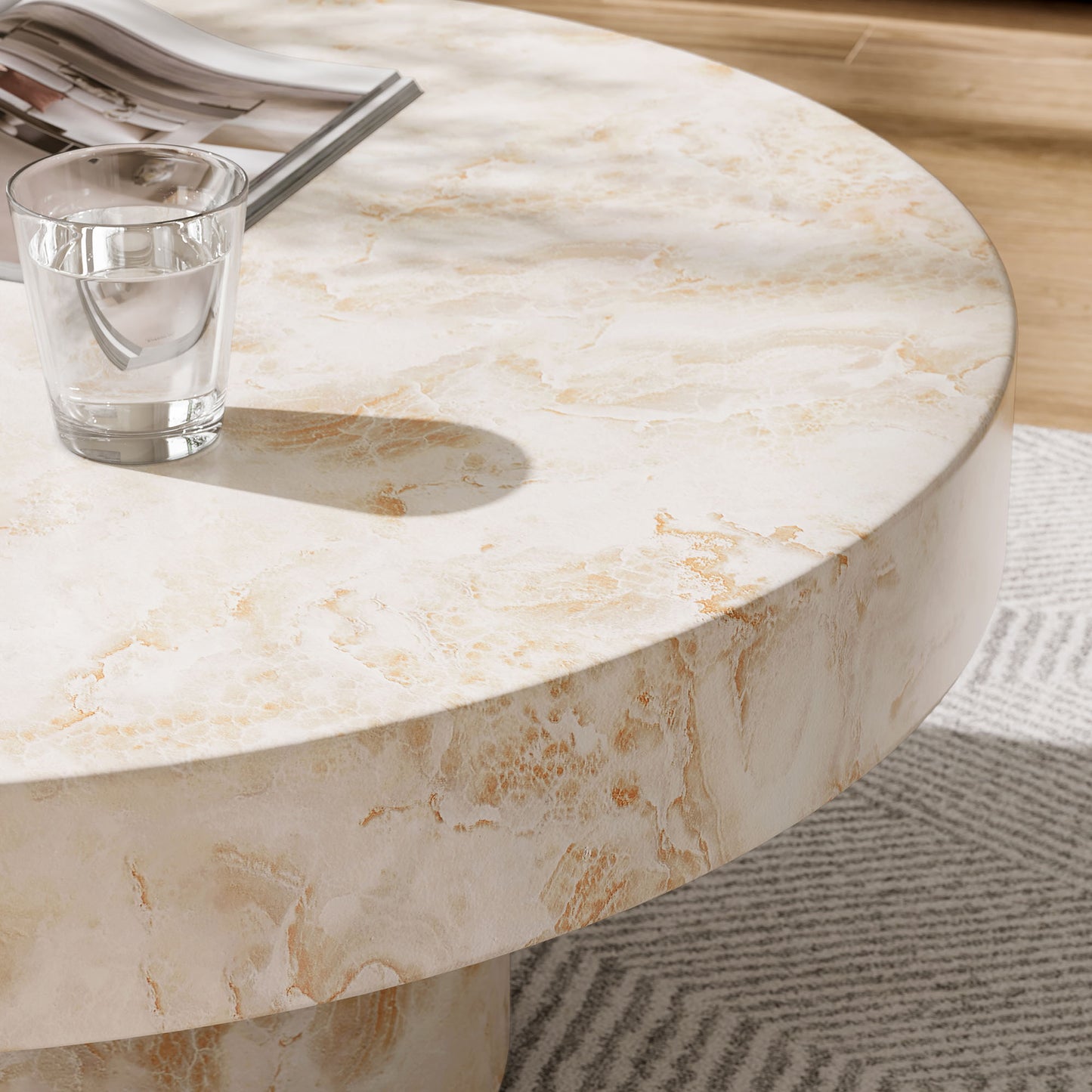 Alora Indoor - Outdoor Patio Concrete Round Coffee Table in Honey Onyx by Modway (7091)