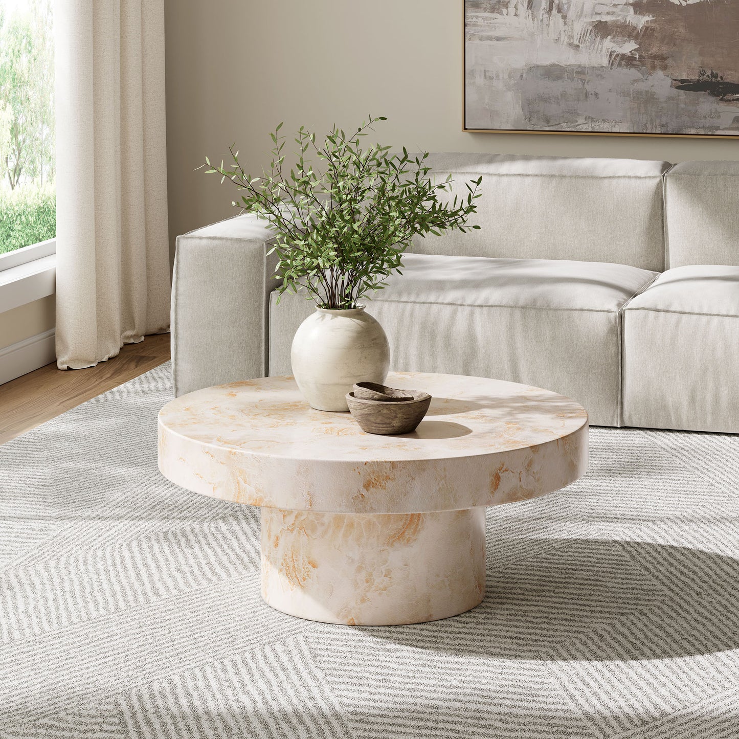 Alora Indoor - Outdoor Patio Concrete Round Coffee Table in Honey Onyx by Modway (7091)