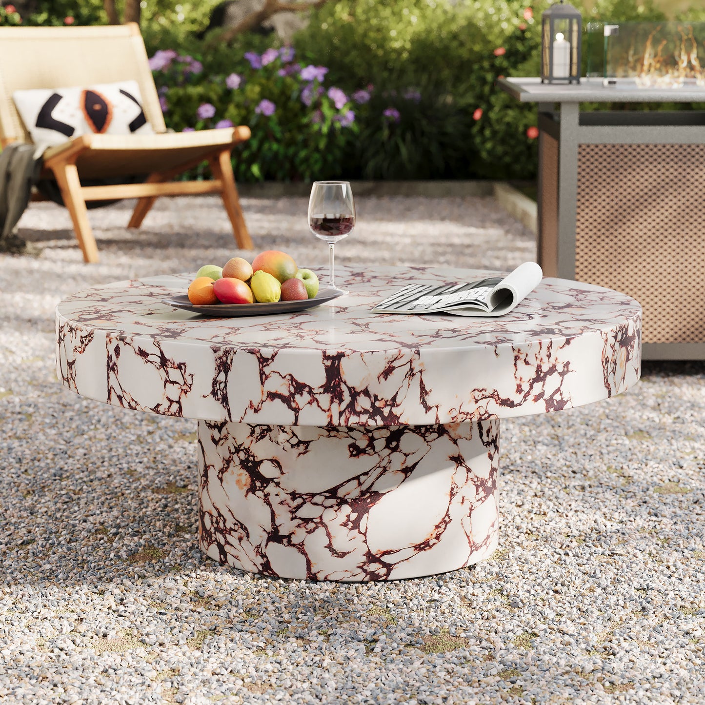 Alora Indoor - Outdoor Patio Concrete Round Coffee Table in Red Marble by Modway (7091)