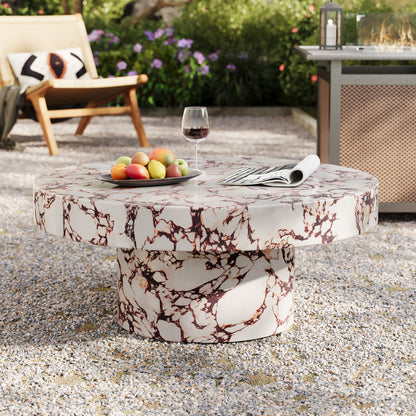 Alora Indoor - Outdoor Patio Concrete Round Coffee Table in Red Marble by Modway (7091)