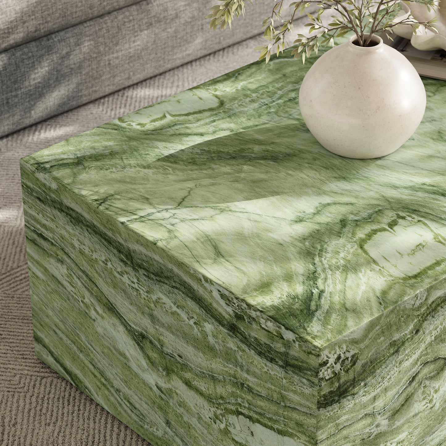 Jordana Square Plinth Indoor - Outdoor Patio Concrete Coffee Table in Green Marble by Modway (7095)