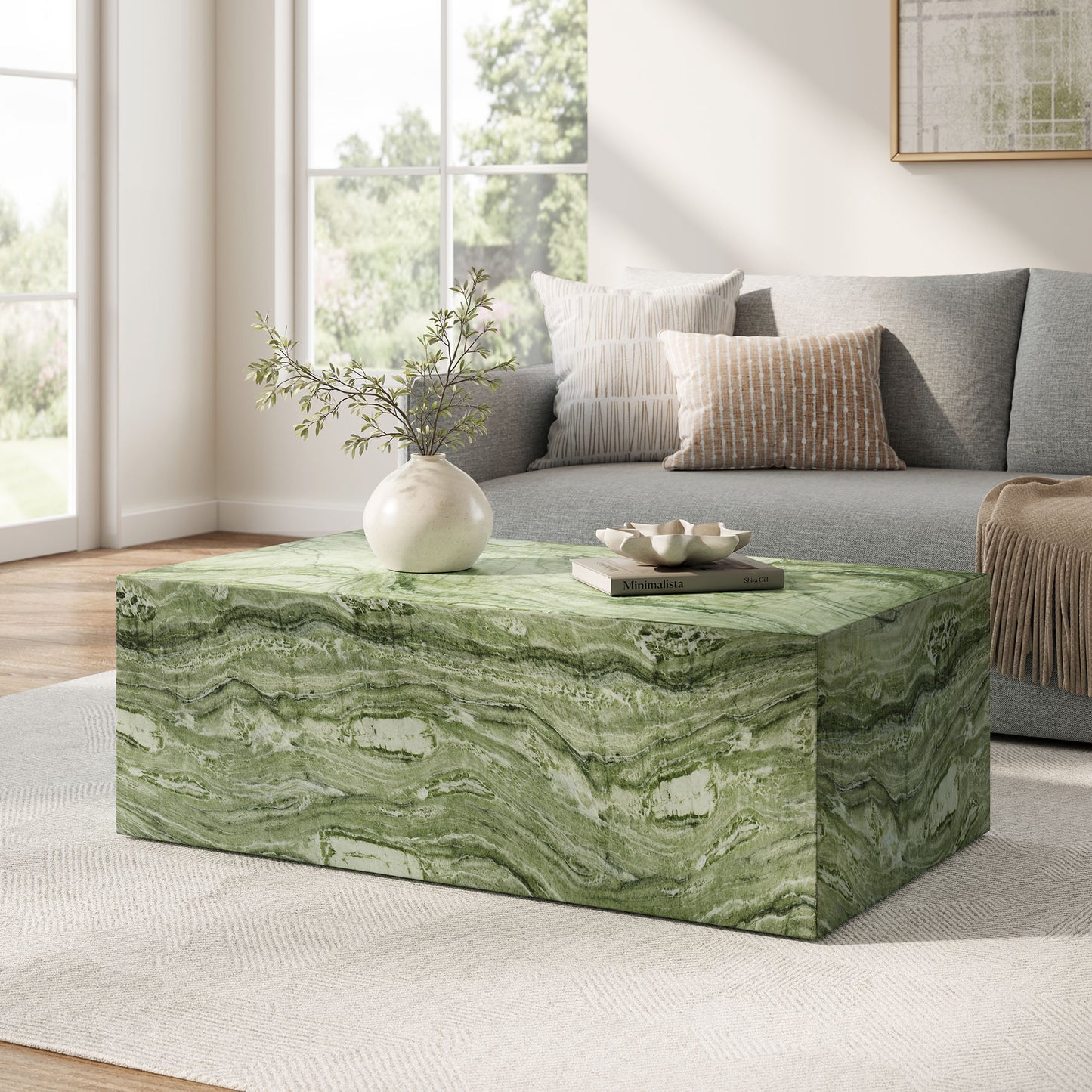 Jordana Square Plinth Indoor - Outdoor Patio Concrete Coffee Table in Green Marble by Modway (7095)