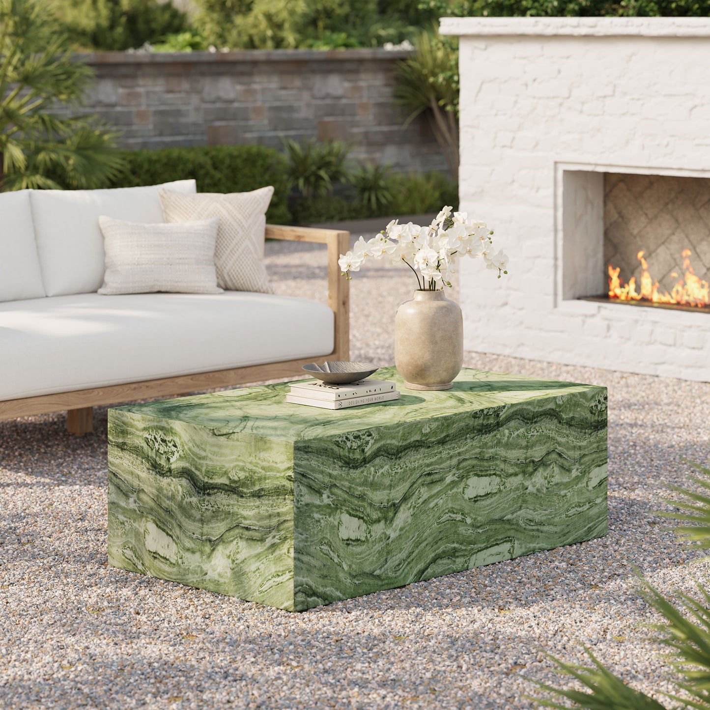 Jordana Square Plinth Indoor - Outdoor Patio Concrete Coffee Table in Green Marble by Modway (7095)