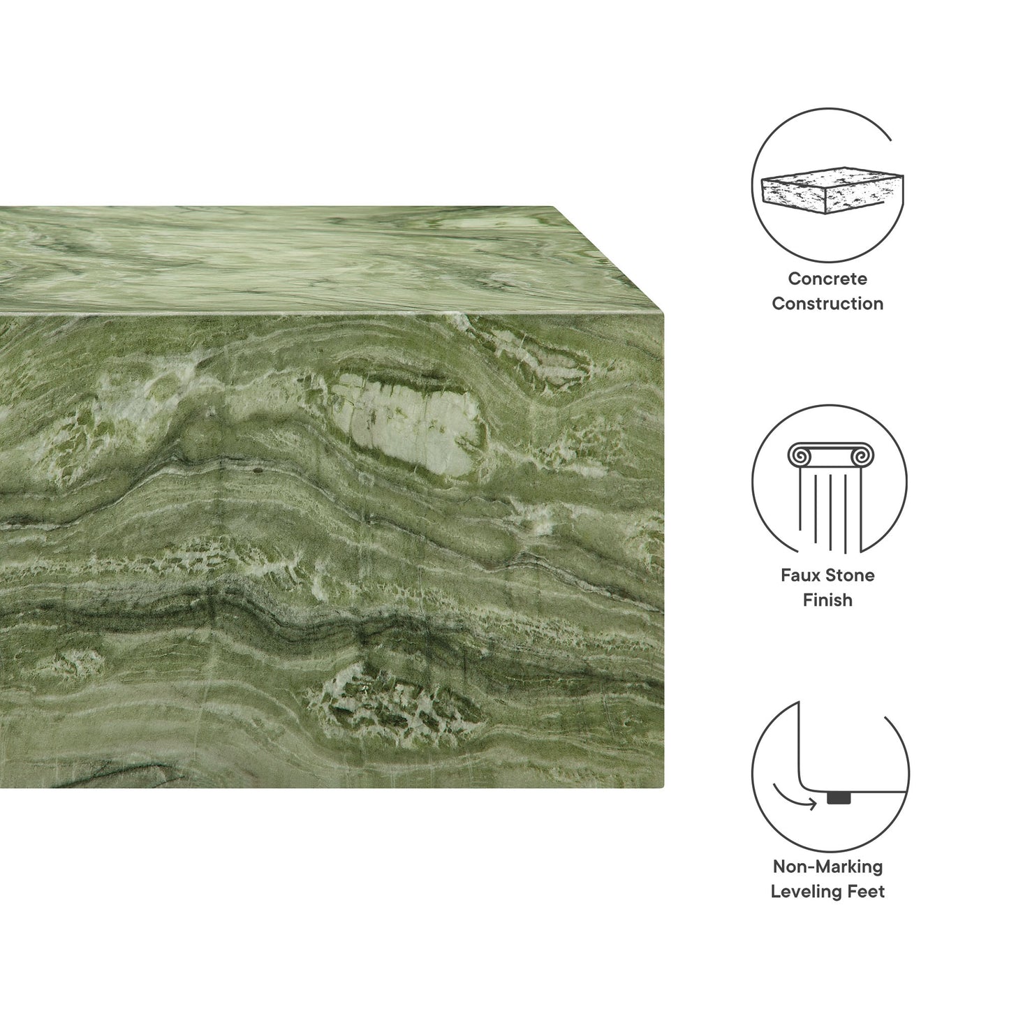 Jordana Square Plinth Indoor - Outdoor Patio Concrete Coffee Table in Green Marble by Modway (7095)