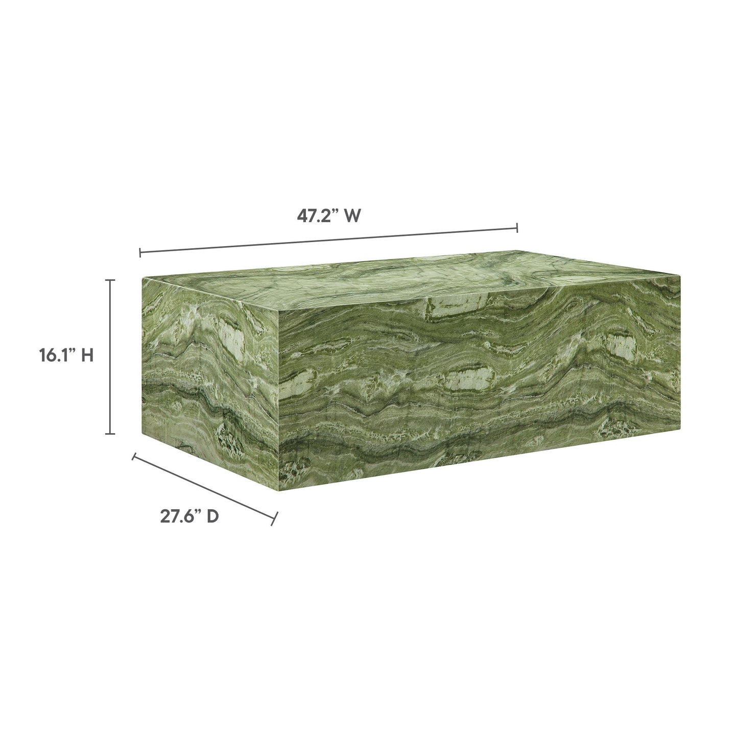 Jordana Square Plinth Indoor - Outdoor Patio Concrete Coffee Table in Green Marble by Modway (7095)