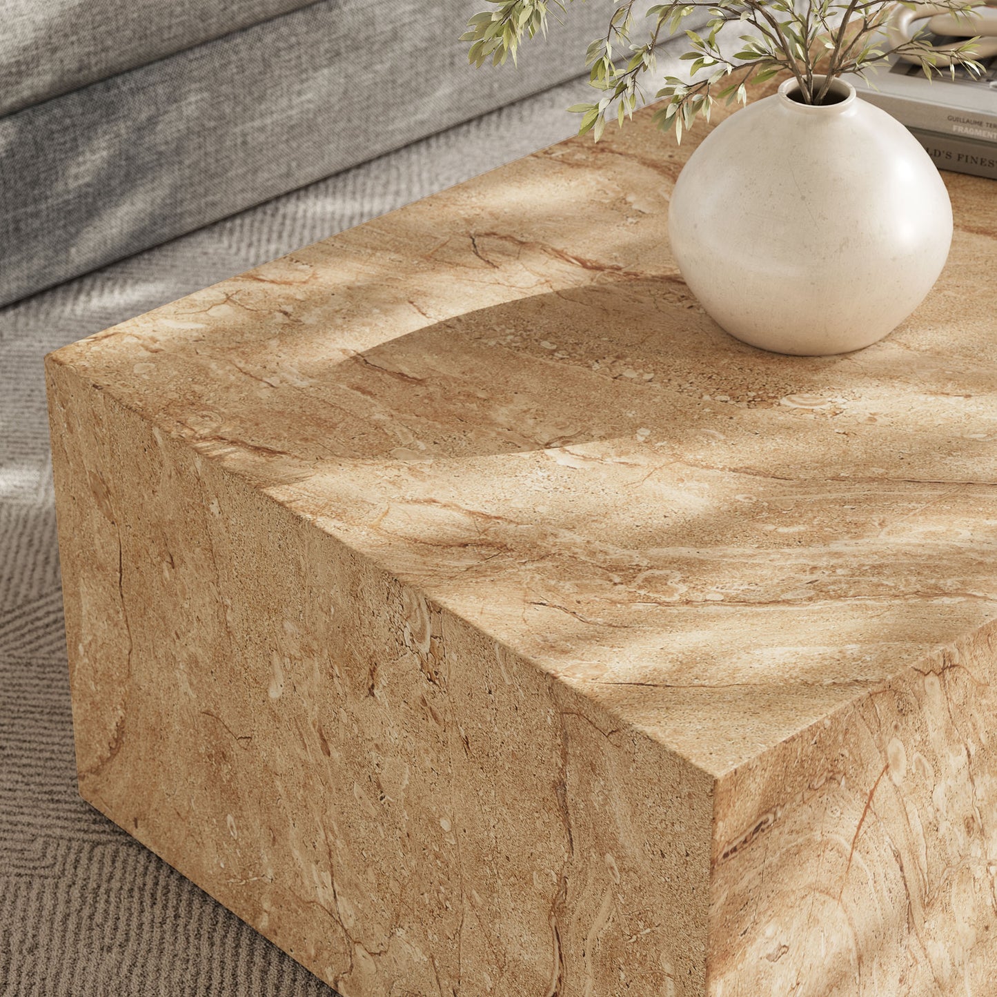 Jordana Square Plinth Indoor - Outdoor Patio Concrete Coffee Table in Travertine by Modway (7095)