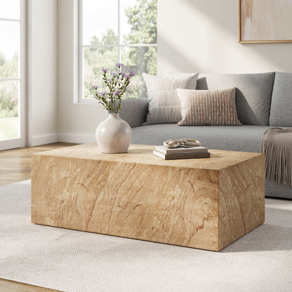 Jordana Square Plinth Indoor - Outdoor Patio Concrete Coffee Table in Travertine by Modway (7095)