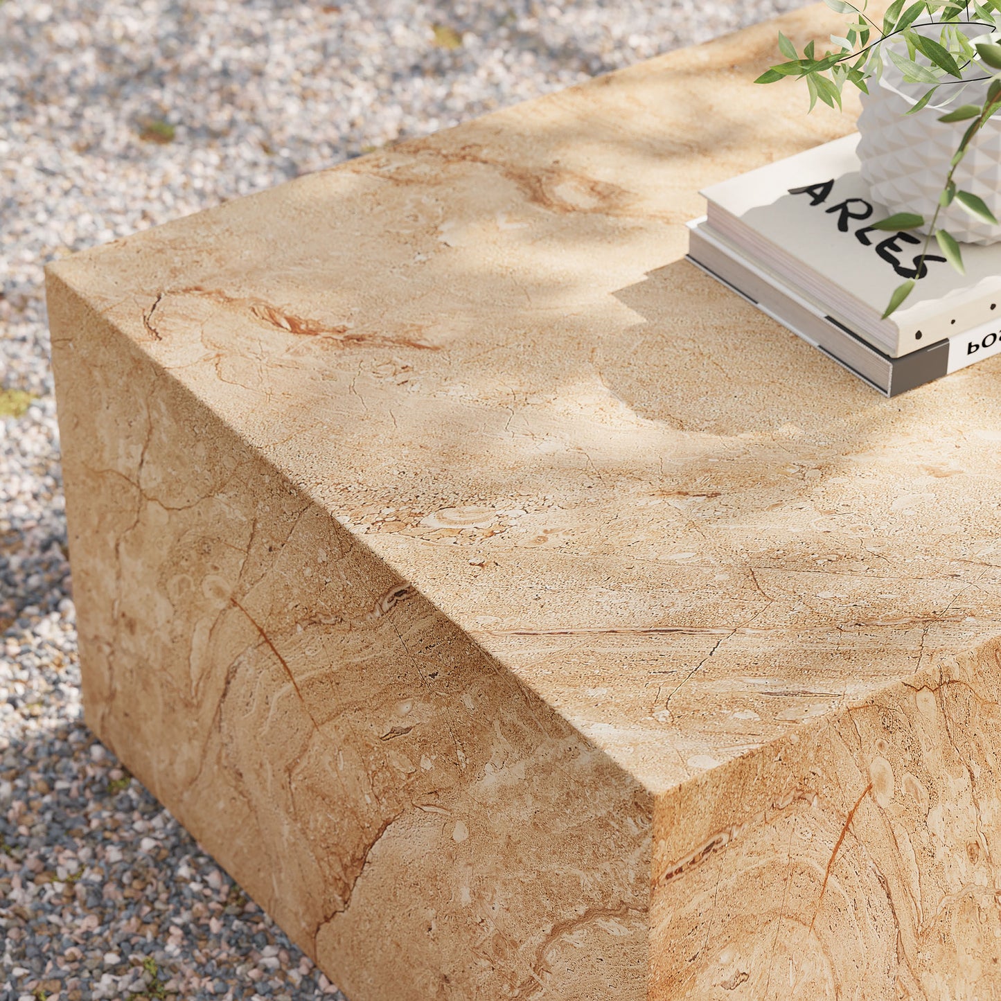 Jordana Square Plinth Indoor - Outdoor Patio Concrete Coffee Table in Travertine by Modway (7095)