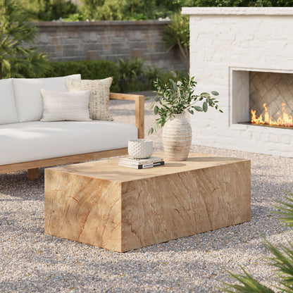 Jordana Square Plinth Indoor - Outdoor Patio Concrete Coffee Table in Travertine by Modway (7095)