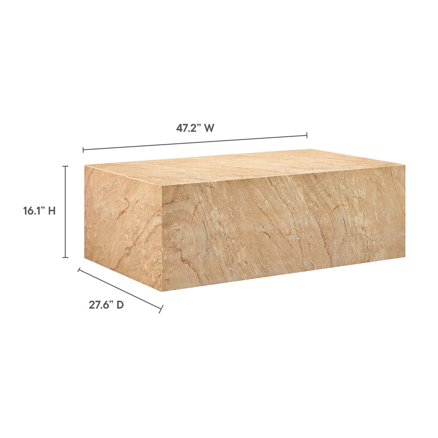 Jordana Square Plinth Indoor - Outdoor Patio Concrete Coffee Table in Travertine by Modway (7095)