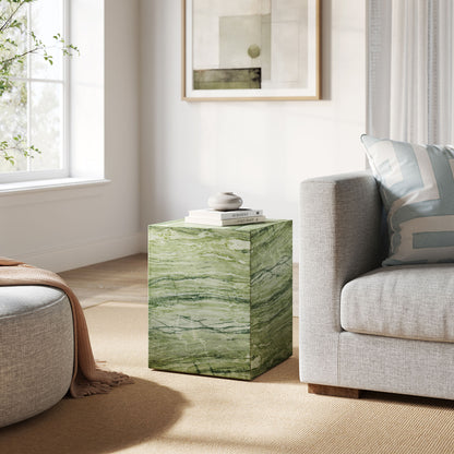 Jordana Square Plinth Indoor - Outdoor Patio Concrete Side Table in Green Marble by Modway (7096)