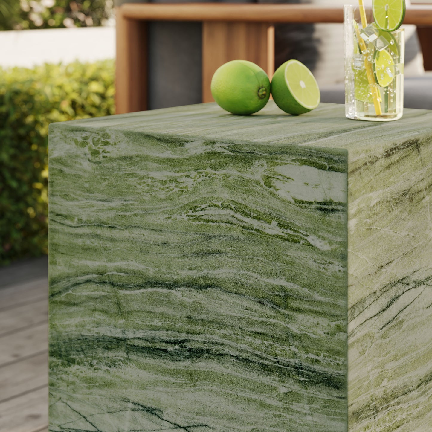 Jordana Square Plinth Indoor - Outdoor Patio Concrete Side Table in Green Marble by Modway (7096)