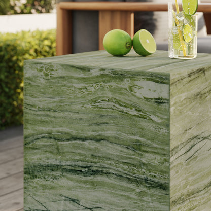 Jordana Square Plinth Indoor - Outdoor Patio Concrete Side Table in Green Marble by Modway (7096)