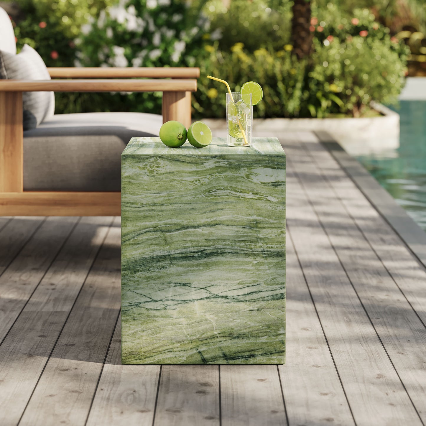 Jordana Square Plinth Indoor - Outdoor Patio Concrete Side Table in Green Marble by Modway (7096)
