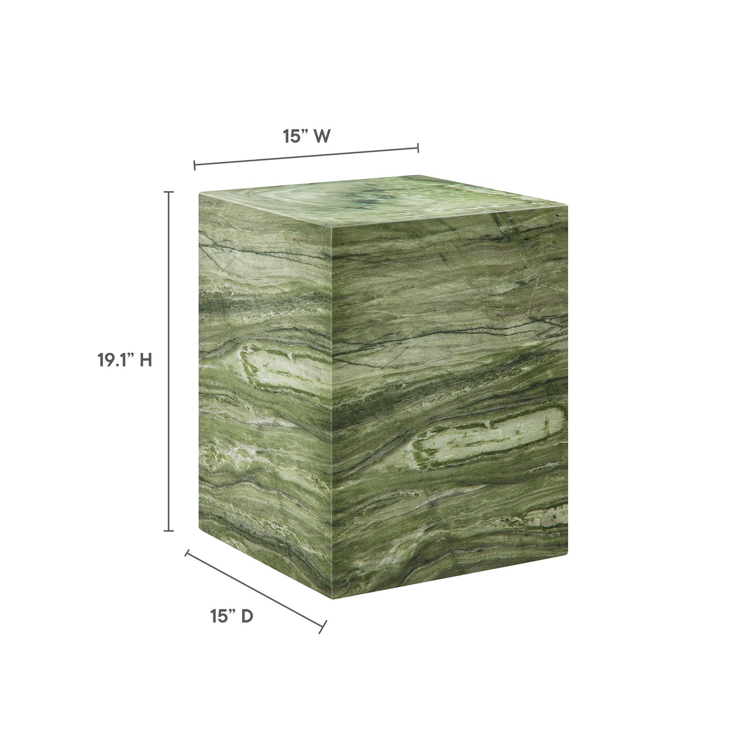 Jordana Square Plinth Indoor - Outdoor Patio Concrete Side Table in Green Marble by Modway (7096)