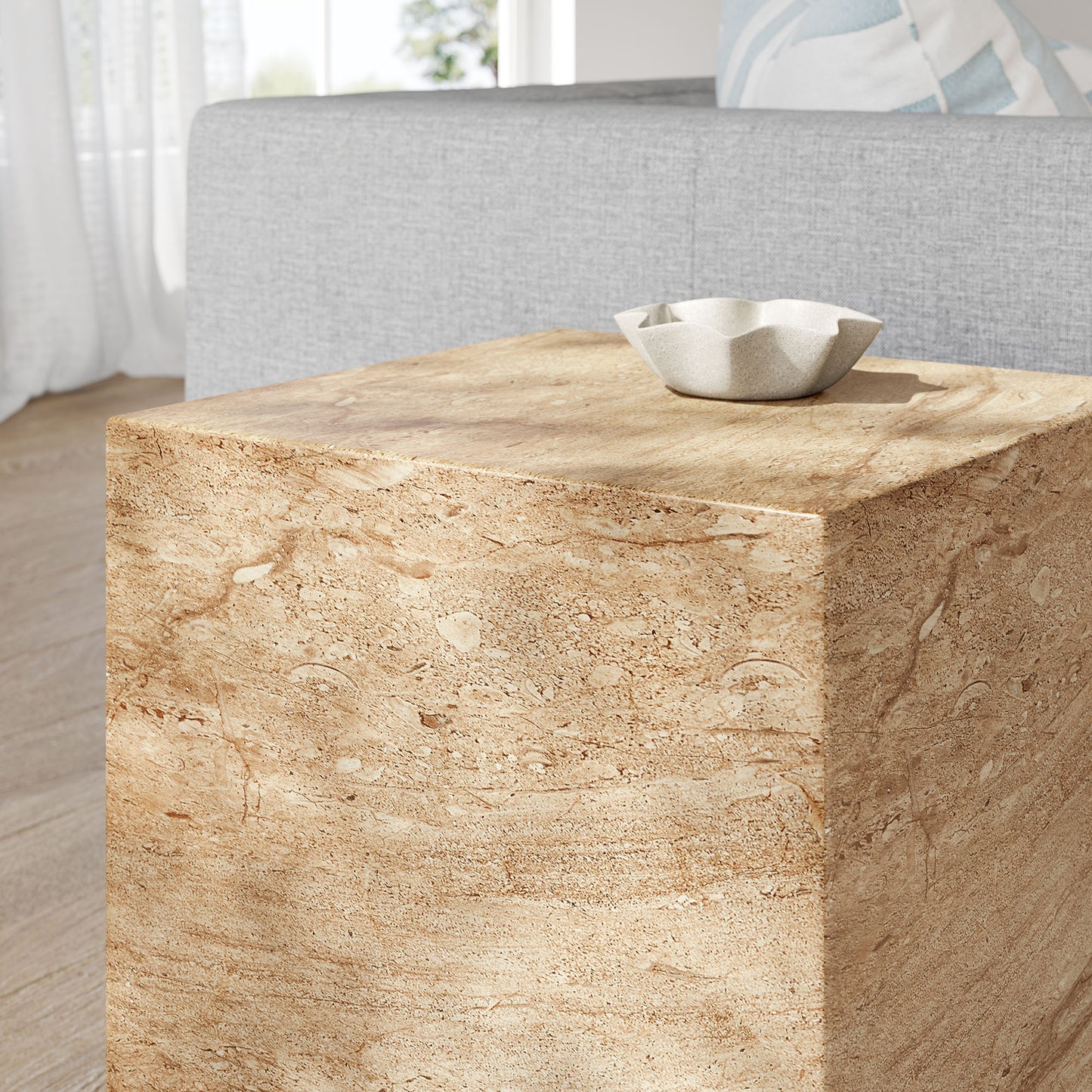 Jordana Square Plinth Indoor - Outdoor Patio Concrete Side Table in Travertine by Modway (7096)