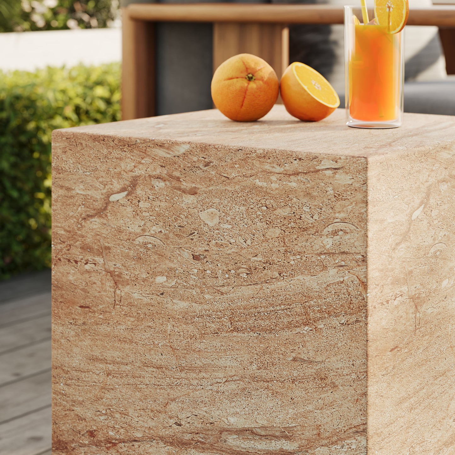 Jordana Square Plinth Indoor - Outdoor Patio Concrete Side Table in Travertine by Modway (7096)