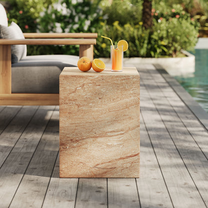 Jordana Square Plinth Indoor - Outdoor Patio Concrete Side Table in Travertine by Modway (7096)