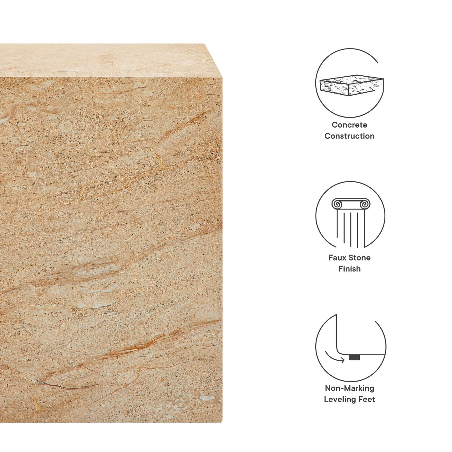 Jordana Square Plinth Indoor - Outdoor Patio Concrete Side Table in Travertine by Modway (7096)