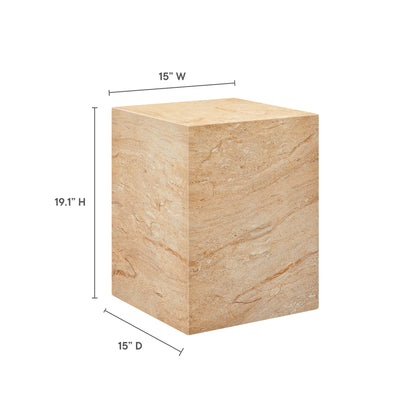 Jordana Square Plinth Indoor - Outdoor Patio Concrete Side Table in Travertine by Modway (7096)