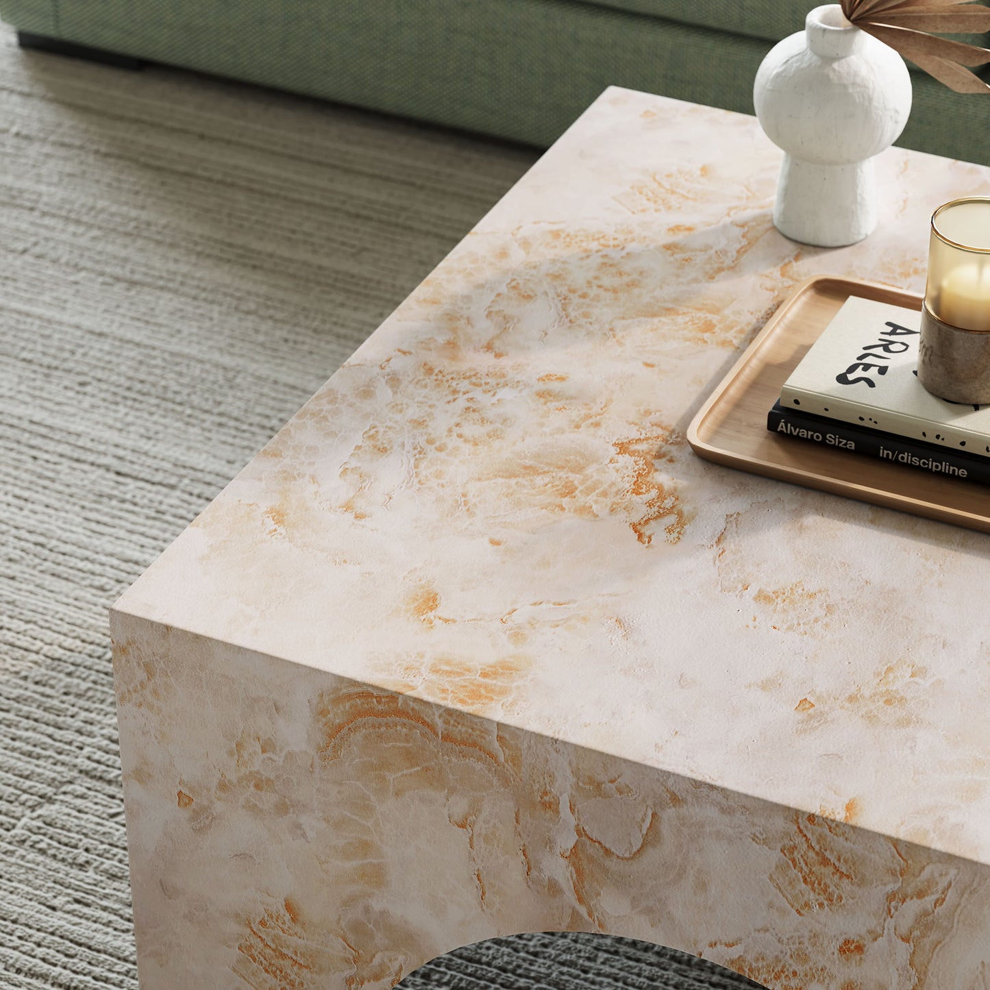 Valen Indoor - Outdoor Patio Arched Concrete Coffee Table in Honey Onyx by Modway (7097)