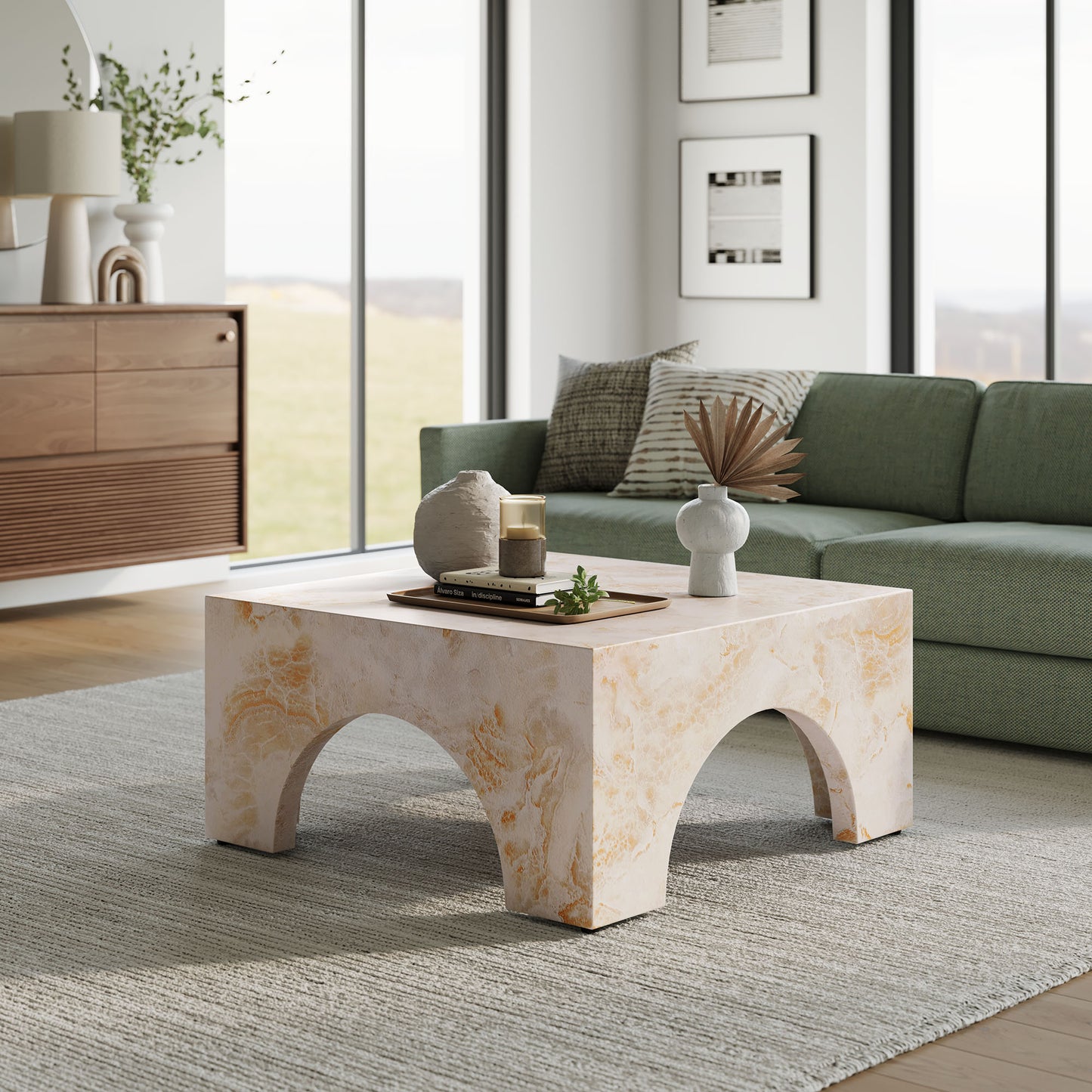 Valen Indoor - Outdoor Patio Arched Concrete Coffee Table in Honey Onyx by Modway (7097)