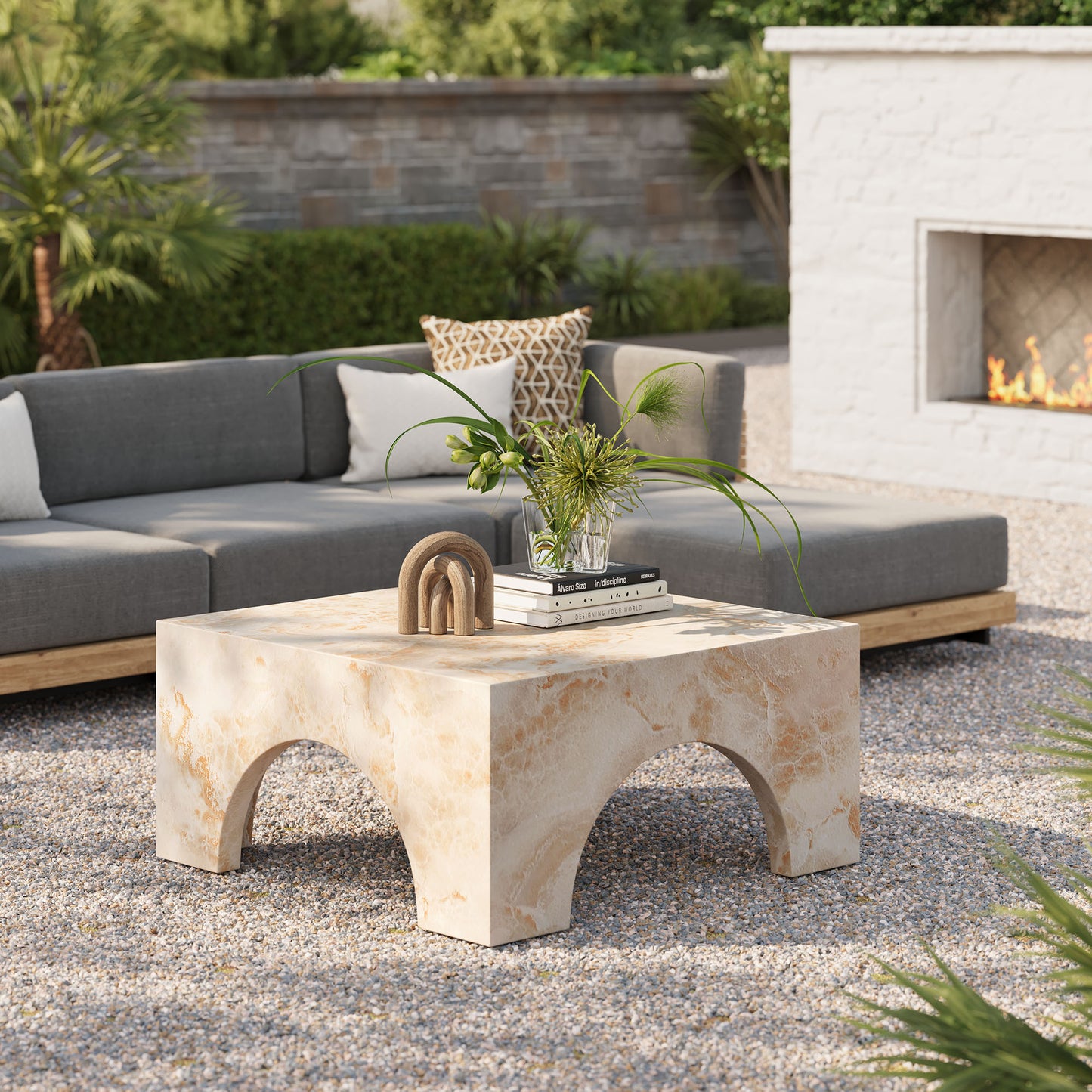 Valen Indoor - Outdoor Patio Arched Concrete Coffee Table in Honey Onyx by Modway (7097)