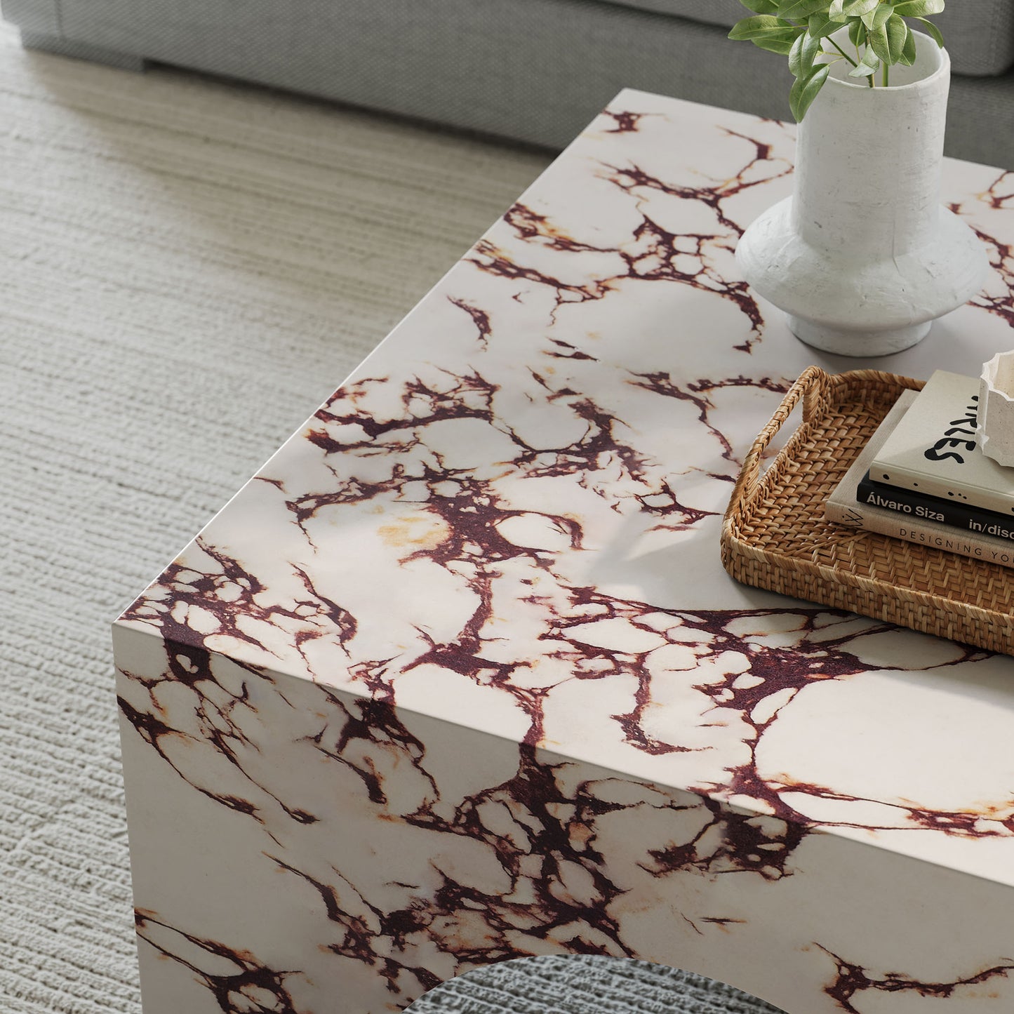Valen Indoor - Outdoor Patio Arched Concrete Coffee Table in Red Marble by Modway (7097)