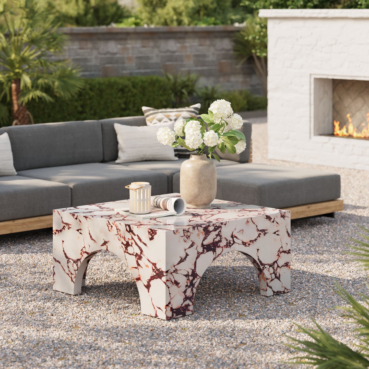 Valen Indoor - Outdoor Patio Arched Concrete Coffee Table in Red Marble by Modway (7097)